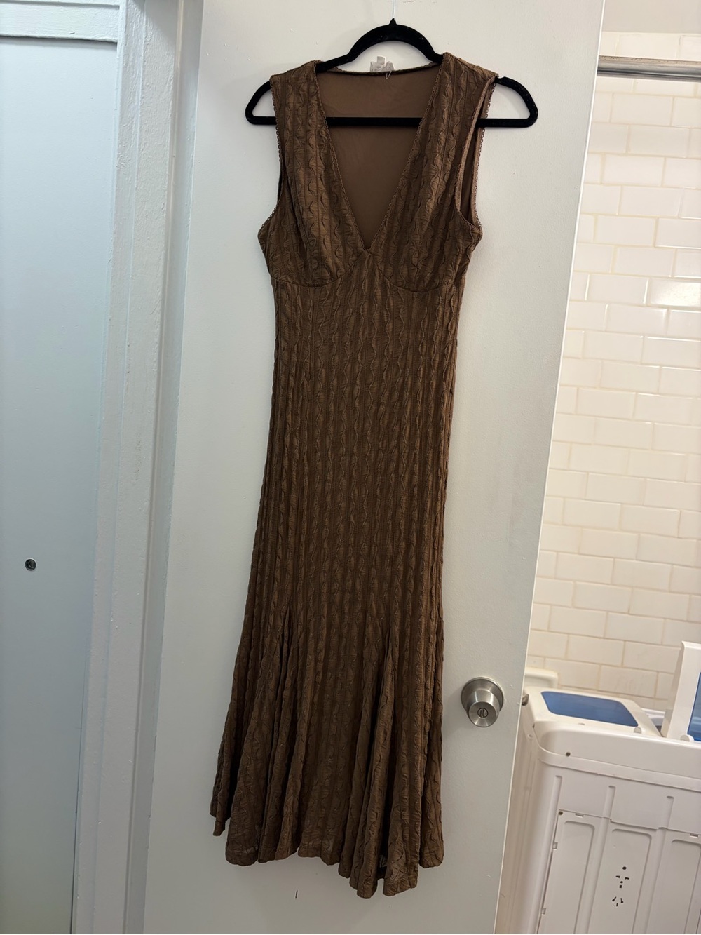 Le Lis Brown Cable-Knit Sleeveless Maxi Dress